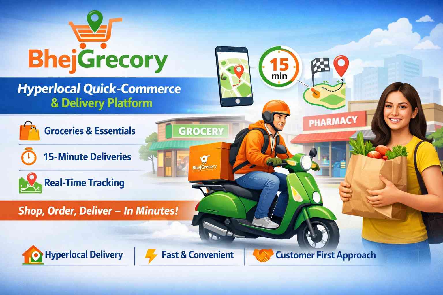Quick commerce mobile app with real-time delivery tracking and instant grocery delivery platform